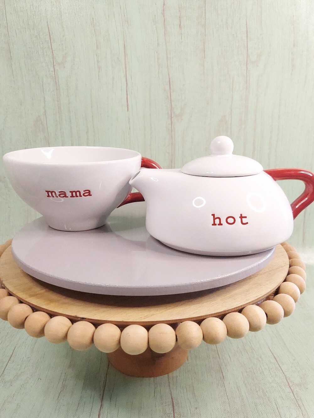 Pottery Barn "Hot Mama" Tea Pot And Mug
